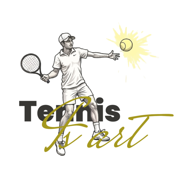 An illustration of a tennis player about to hit a ball design