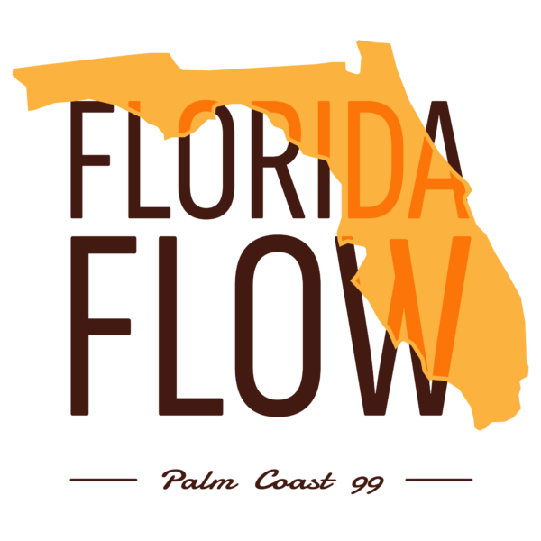 An illustration of the state of Florida overlaid on a typographic text design