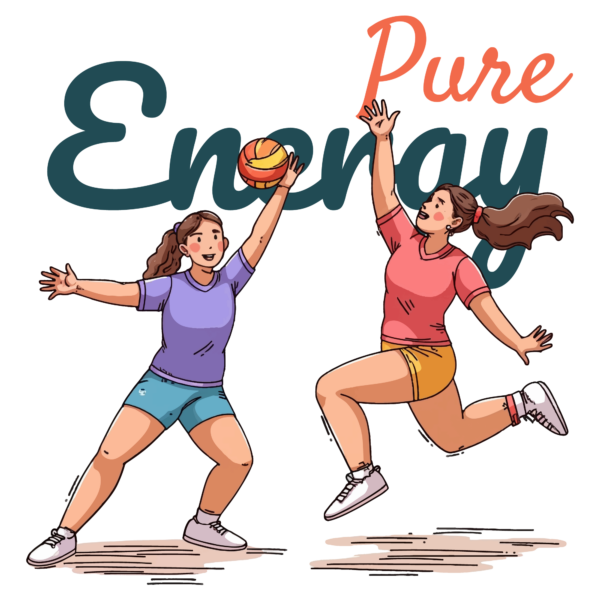 An illustration of two girls playing volleyball design
