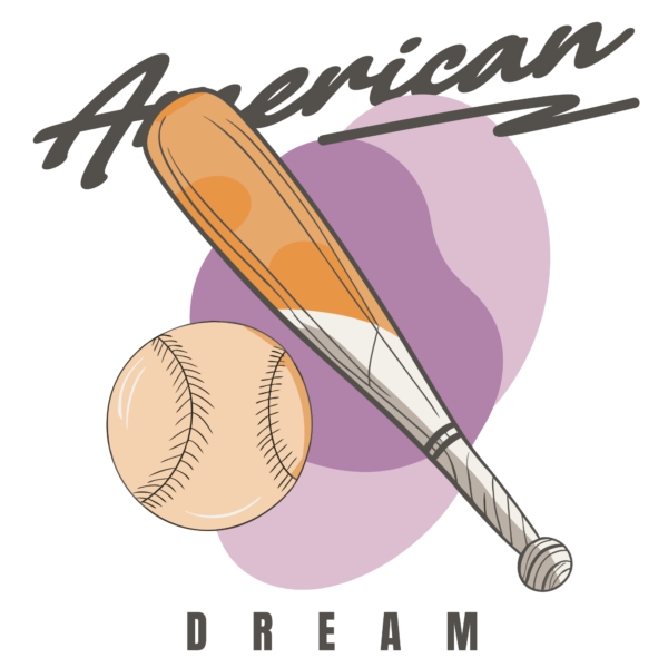 Bat and baseball floating over a liquid background design