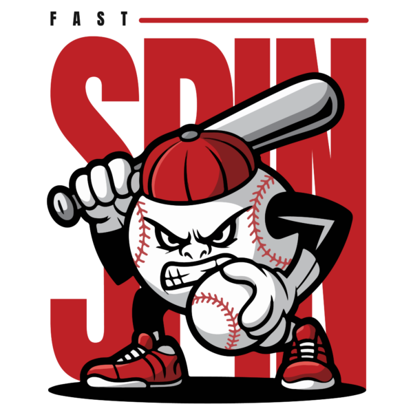 Cartoon of an angry baseball with a bat in hand design
