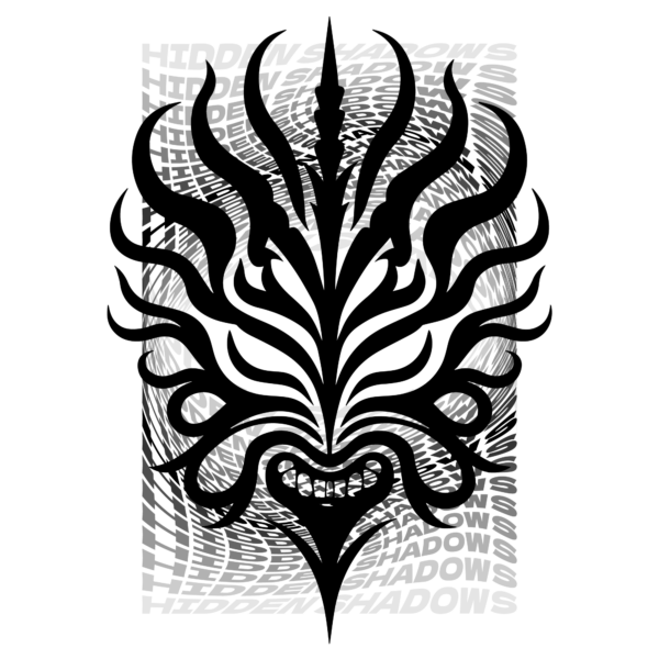Evil face in tribal line style in black tone design
