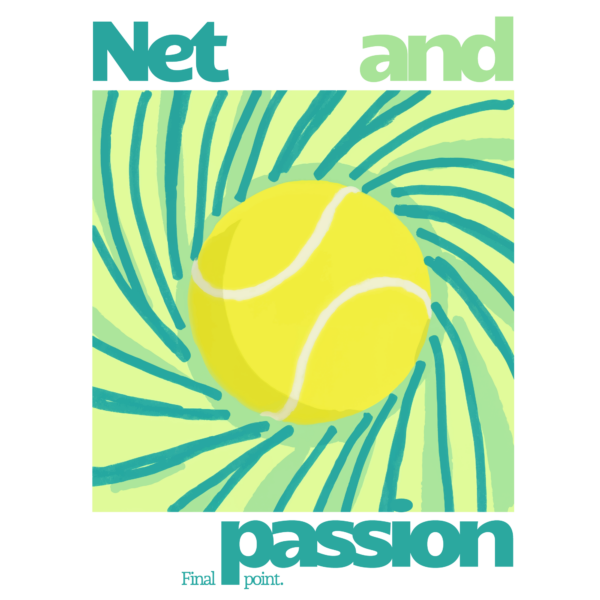 Illustration of a tennis ball on a centrifugal background of lines design