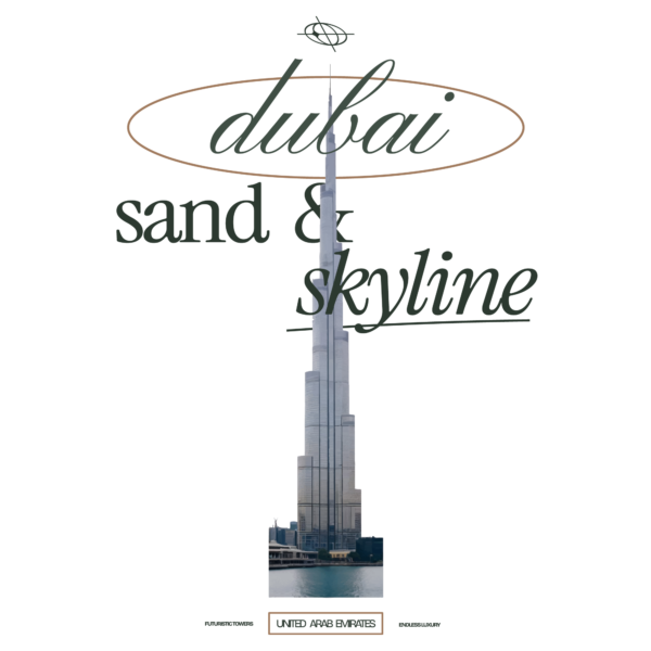 Illustration of burj khalifa with an intertwining phrase design