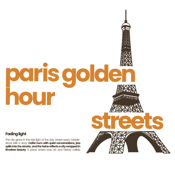 Illustration of the eiffel tower divided by a phrase about paris design