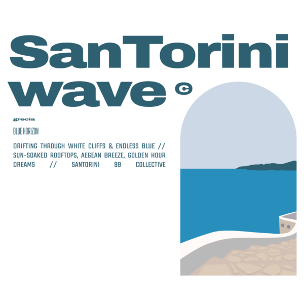 Santorini landscape in simple style with a decorative phrase design