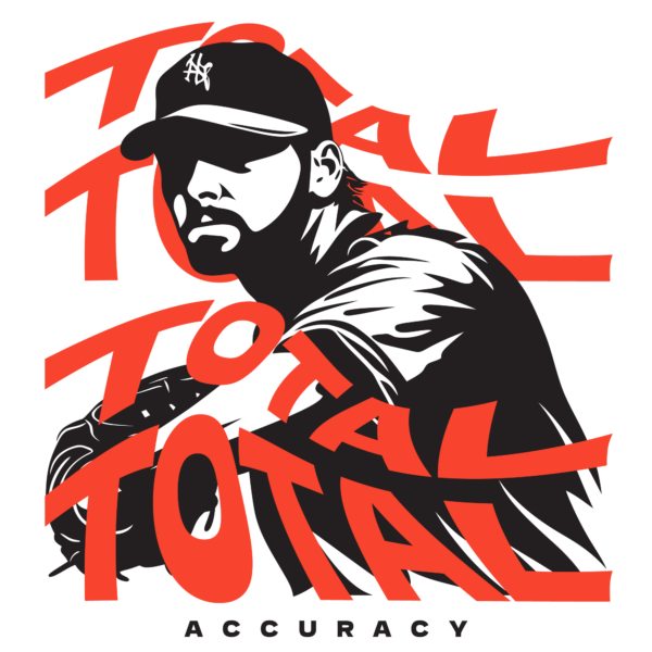 Silhouette illustration of baseball pitcher combined with a phrase design