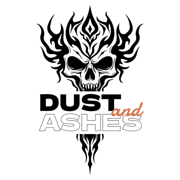 Skull in tribal style in black tone with a phrase in the middle design