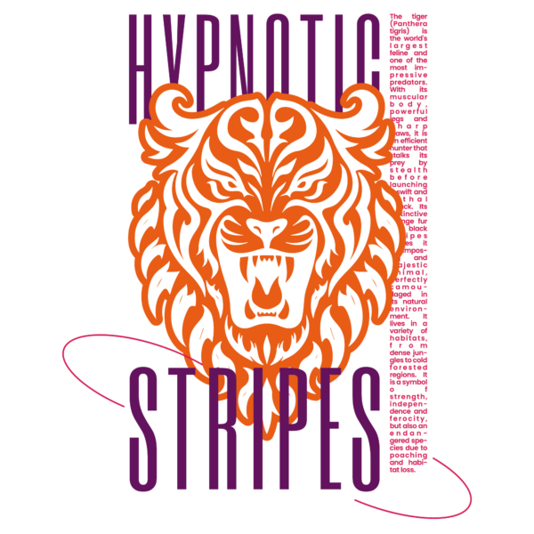 The head of a tiger in orange tones in tribal style design