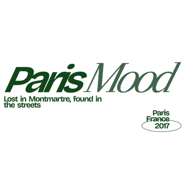 Typographic design about Paris with italic serif lettering and green colors design