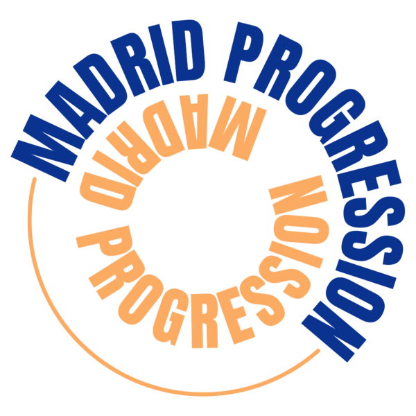 Typographic design with a Madrilenian phrase in sans serif style and circular format design