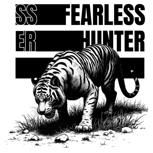 White tiger with black stripes on the grass and a background of lines design