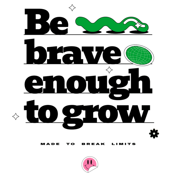 A design with a bold serif font on lines with small stickers design