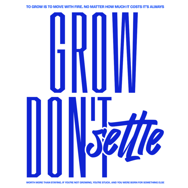 A design with a phrase in display font stretched vertically design