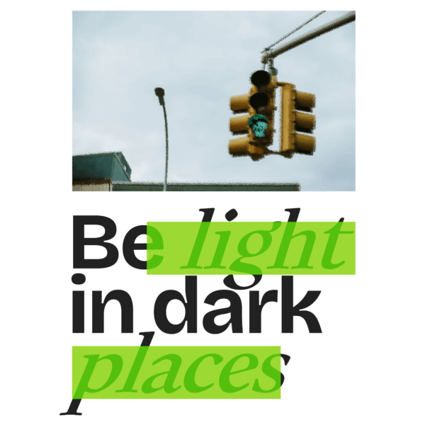 An illustrative design where a green traffic light invites you to follow and be inspired design