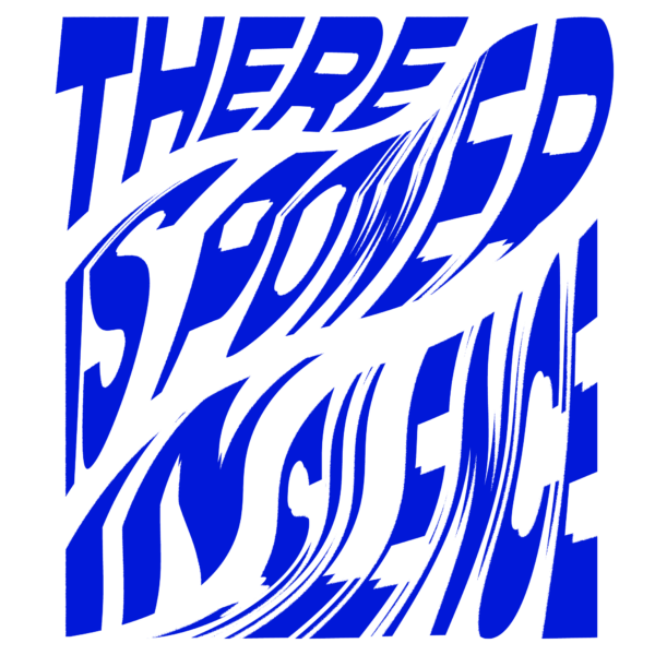 A typographic design in blue tones with distortion effect and flag design