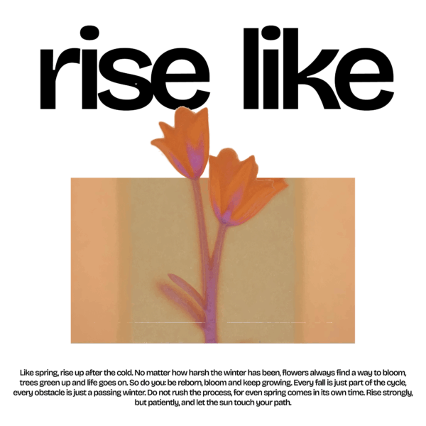 A typographic design of flowers blooming over a beige box and inspirational quote design