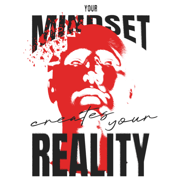 A typographic design that depicts a face fragmenting with a motivational quote design