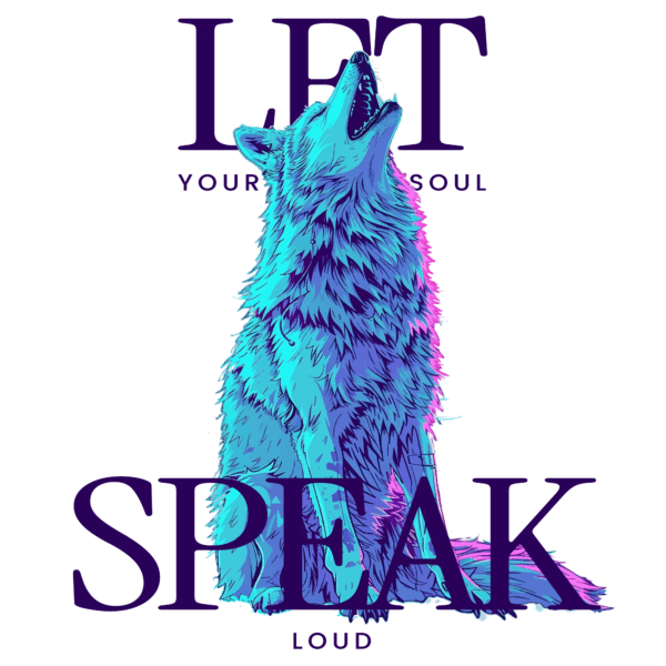 An illustration of a wolf howling with an inspirational quote in serif font design