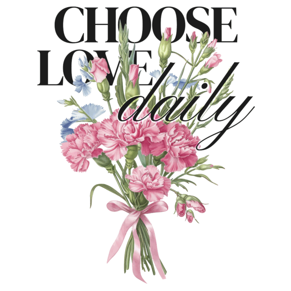 Bouquet of pink flowers intertwined with a motivational message design