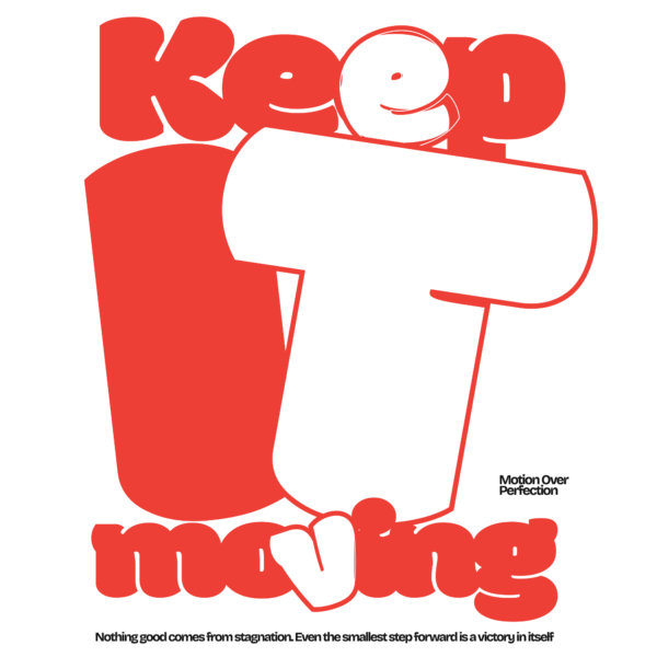 Typographic phrase highlighted in red and white tones with bold display font design