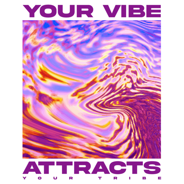 Typographic phrase with an illustration of purple waves and gradient design