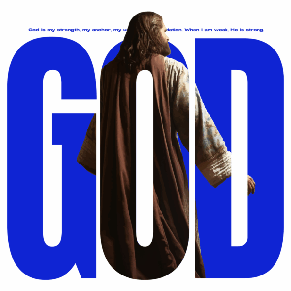 A typographic composition showing a god in a cutout mask inside god design