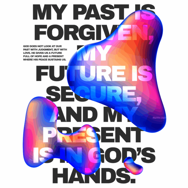 Black typographic phrase about God with faded holographic stains design