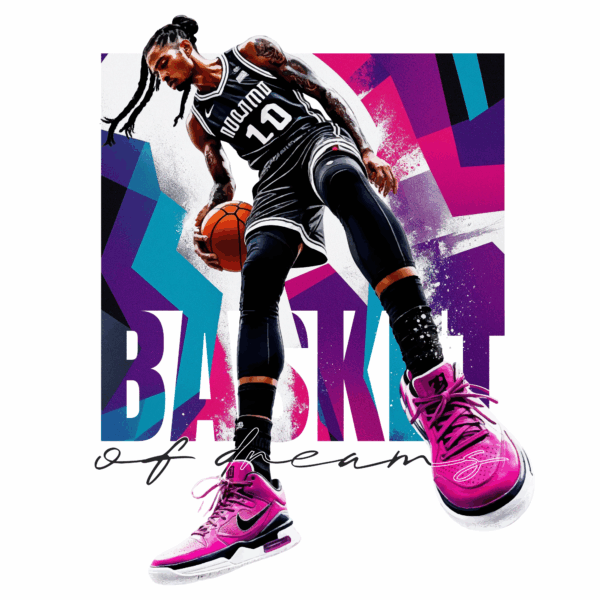 Basketball player in uniform with ball and colorful abstract background design
