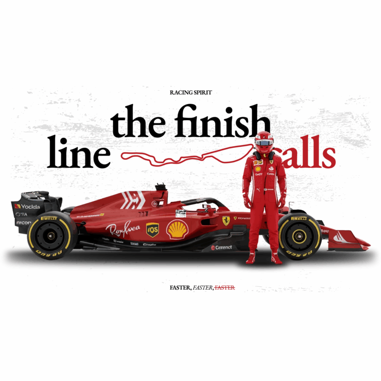 Formula 1 car with driver and racing quote design