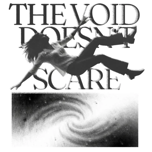 falling woman typography composition with cosmic background design