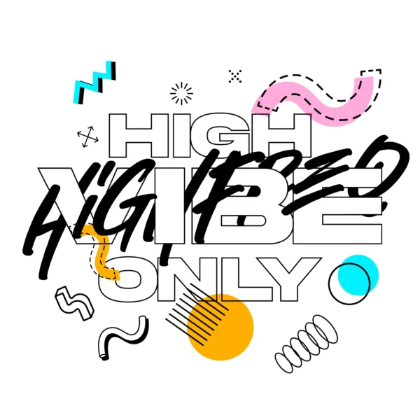 Colorful abstract shapes overlay with bold lettering design