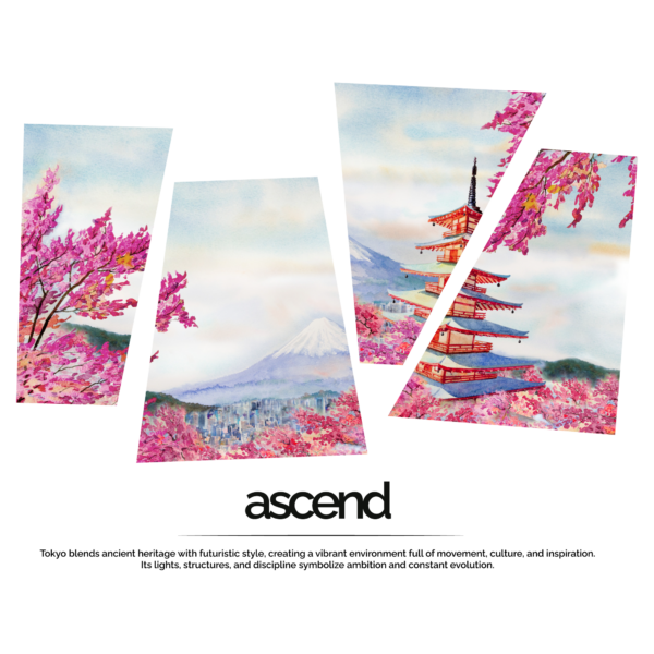 Cherry blossom mount fuji pagoda panel design