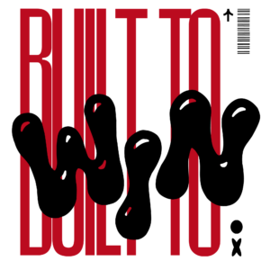 Red tall display letters covered by black drip mark design
