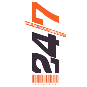 Tilted stacked digits with tagline strip design